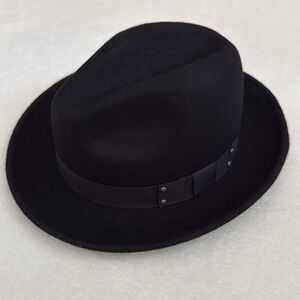 Nordstrom | Wool Felt Fedora Hat Grommet Bow Ribbon Band Black (L/XL) Unisex
